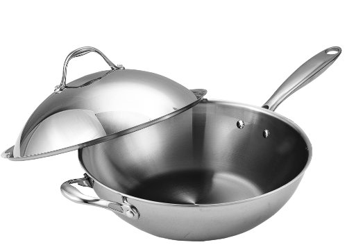 Cooks Standard Wok, Edelstahl, mehrschichtig, 33 cm, mit hohem Kuppeldeckel, silberfarben von Cooks Standard