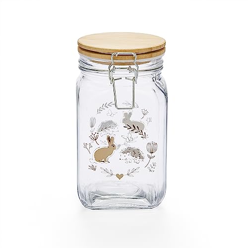 Cooksmart Vorratsdosen aus Glas mit Clipdeckel in britischem Design | Vorratsdosen aus Glas für Küche mit modernen Designs | Spaghetti-Vorratsglas oder Pasta-Behälter – Landtiere von Cooksmart