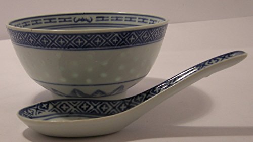 Cookware company Bowl & Spoon Set owl 15cm/6" Dia & Deep 14cm Long Spoon Ceramic Rice Pattern Guaranteed Quality von Kitchencookshop