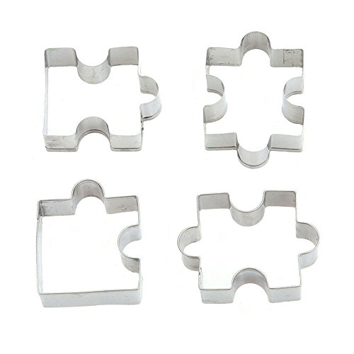Cookwowe Edelstahl Fondant Ausstecher Kuchen Plaetzchen Ausstechform Puzzle Form 4 Stueck von Cookwowe