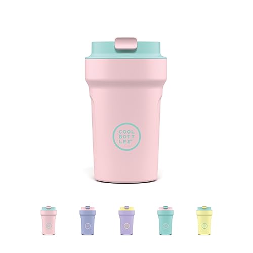 Cool Bottles - Paradise Tumbler - Thermobecher aus Edelstahl - 350 ml - Ibiza - Rosa und Cyan - Luftdichter Deckel - Kalte Getränke 10 Stunden und heiße Getränke 5 Stunden - Fleckabweisend von Cool Bottles