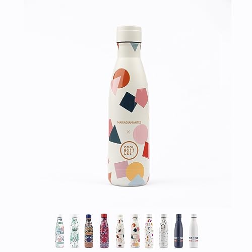 Cool Bottles Thermosflasche - 500 ml - Messy Gemstones x Mariadiamantes - Wasserflasche aus Edelstahl - Kalte Getränke 36 Stunden und Heiße Getränke 18 Stunden - 3D-Druck Oberfläche - BPA Frei von Cool Bottles