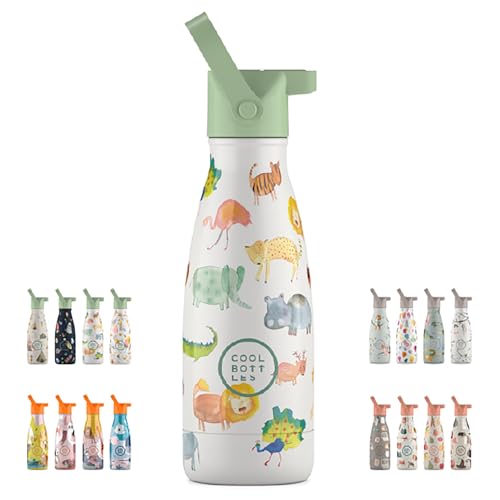 Cool Bottles Thermosflasche für Kinder - 260 ml - African Safari - Wasserflasche aus Edelstahl - Kalte Getränke 36 Stunden und Heiße Getränke 18 Stunden - Farbprägung - BPA Frei von Cool Bottles