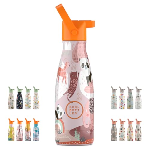 Cool Bottles Thermosflasche für Kinder - 260 ml - Panda Gang - Wasserflasche aus Edelstahl - Kalte Getränke 36 Stunden und Heiße Getränke 18 Stunden - Farbprägung - BPA Frei von Cool Bottles