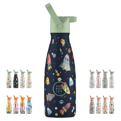 Cool Bottles Thermosflasche für Kinder - 260 ml - Space Rockets - Wasserflasche aus Edelstahl - Kalte Getränke 36 Stunden und Heiße Getränke 18 Stunden - Farbprägung - BPA Frei von Cool Bottles