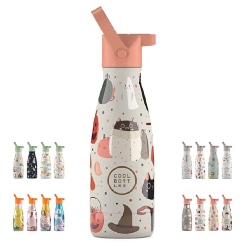 Cool Bottles - Thermosflasche für Kinder - Wasserflasche aus Edelstahl - 260 ml - Trick or Treat - Kalte Getränke 36 Stunden und Heiße Getränke 18 Stunden - Farbprägung - BPA Frei von Cool Bottles