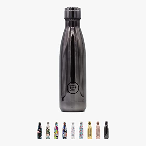 Cool Bottles - Trinkflasche aus Edelstahl - 500 ml - Chrome Graphite - 26,5 x 7 cm - Isolierte Thermoflasche - Kaltgetränke 24 Stunden und Heißgetränke 12 Stunden - Doppelwandig - BPA-Freie Flasche von Cool Bottles