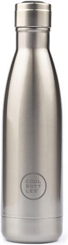 Cool Bottles - Trinkflasche aus Edelstahl - 500 ml - Metallic Silver - 26,5 x 7 cm - Isolierte Thermoflasche - Kaltgetränke 24 Stunden und Heißgetränke 12 Stunden - Doppelwandig - BPA-Freie Flasche von Cool Bottles