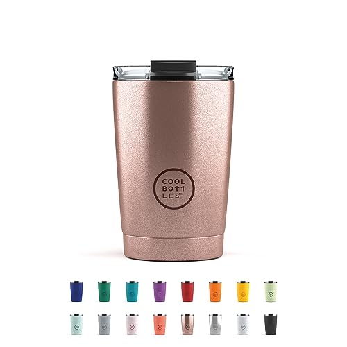 Cool Bottles - Tumbler - Tumbler i rostfritt stål - 330 ml - Metallic Rose - Kaffemugg - Höjd 14 cm - Kalla drycker 10 timmar och varma drycker 5 timmar - Lufttätt lock - BPA-fri von Cool Bottles