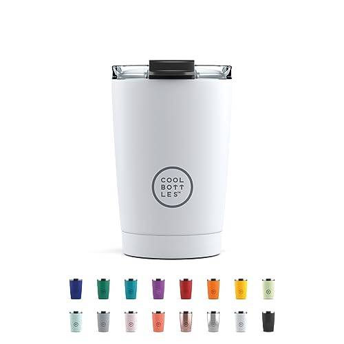 Cool Bottles - Tumbler - Thermobecher aus Edelstahl - 330 ml - Mono White - Thermoskanne für Kaffee - Luftdichter Deckel - Kalte Getränke 10 Stunden und heiße Getränke 5 Stunden - Fleckabweisend von Cool Bottles