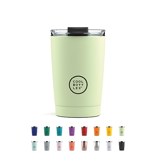 Cool Bottles - Tumbler - Thermobecher aus Edelstahl - 330 ml - Pastel Green - Thermoskanne für Kaffee - Luftdichter Deckel - Kalte Getränke 10 Stunden und heiße Getränke 5 Stunden - Fleckabweisend von Cool Bottles