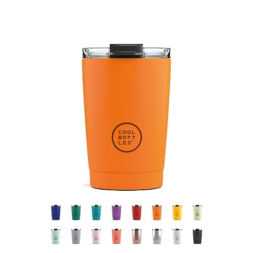 Cool Bottles - Tumbler - Thermobecher aus Edelstahl - 330 ml - Vivid Orange - Thermoskanne für Kaffee - Luftdichter Deckel - Kalte Getränke 10 Stunden und heiße Getränke 5 Stunden - Fleckabweisend von Cool Bottles