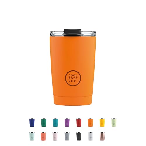 Cool Bottles - Tumbler - Thermobecher aus Edelstahl - 330 ml - Vivid Orange - Thermoskanne für Kaffee - Luftdichter Deckel - Kalte Getränke 10 Stunden und heiße Getränke 5 Stunden - Fleckabweisend von Cool Bottles