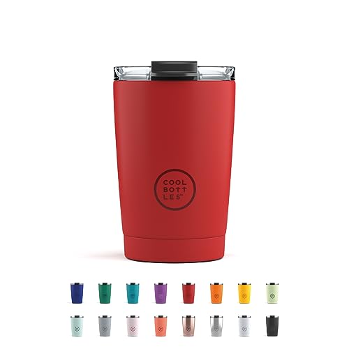 Cool Bottles - Tumbler - Thermobecher aus Edelstahl - 330 ml - Vivid Red - Thermoskanne für Kaffee - Luftdichter Deckel - Kalte Getränke 10 Stunden und heiße Getränke 5 Stunden - Fleckabweisend von Cool Bottles