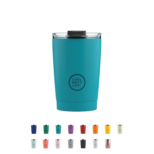 Cool Bottles - Tumbler - Thermobecher aus Edelstahl - 330 ml - Vivid Turquoise - Thermoskanne für Kaffee - Luftdichter Deckel - Kalte Getränke 10 Stunden und heiße Getränke 5 Stunden - Fleckabweisend von Cool Bottles