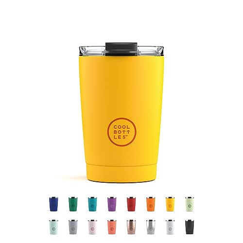 Cool Bottles - Tumbler - Thermobecher aus Edelstahl - 330 ml - Vivid Yellow - Thermoskanne für Kaffee - Luftdichter Deckel - Kalte Getränke 10 Stunden und heiße Getränke 5 Stunden - Fleckabweisend von Cool Bottles