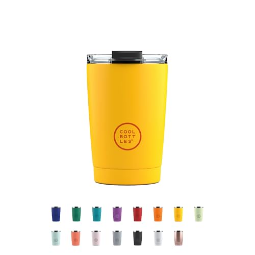 Cool Bottles - Tumbler - Thermobecher aus Edelstahl - 330 ml - Vivid Yellow - Thermoskanne für Kaffee - Luftdichter Deckel - Kalte Getränke 10 Stunden und heiße Getränke 5 Stunden - Fleckabweisend von Cool Bottles