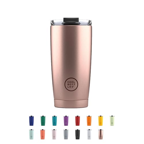 Cool Bottles - Tumbler - Thermobecher aus Edelstahl - 550 ml - Metallic Rose - Kaffeebecher - Höhe 18 cm - Kalte Getränke 10 Stunden und Heiße Getränke 5 Stunden - Luftdichter Deckel - BPA Frei von Cool Bottles