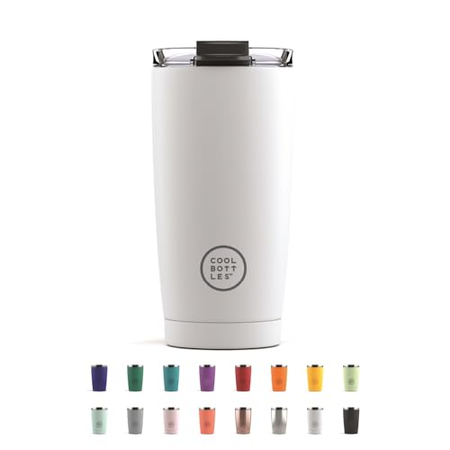 Cool Bottles - Tumbler - Thermobecher aus Edelstahl - 550 ml - Mono White - Thermoskanne für Kaffee - Luftdichter Deckel - Kalte Getränke 10 Stunden und heiße Getränke 5 Stunden - Fleckabweisend von Cool Bottles