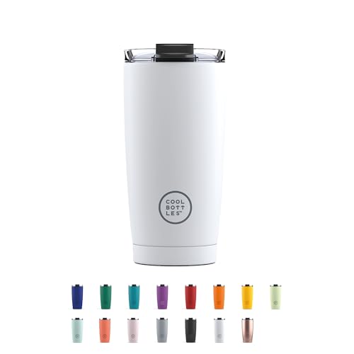 Cool Bottles - Tumbler - Thermobecher aus Edelstahl - 550 ml - Mono White - Thermoskanne für Kaffee - Luftdichter Deckel - Kalte Getränke 10 Stunden und heiße Getränke 5 Stunden - Fleckabweisend von Cool Bottles