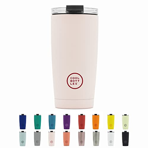 Cool Bottles - Tumbler - Tumbler i rostfritt stål - 550 ml - Pastellrosa - Kaffemugg - Höjd 18 cm - Drycker kalla 10 timmar och varma 5 timmar - Lufttätt lock - BPA-fri von Cool Bottles