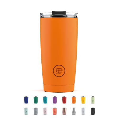 Cool Bottles - Tumbler - Thermobecher aus Edelstahl - 550 ml - Vivid Orange - Thermoskanne für Kaffee - Luftdichter Deckel - Kalte Getränke 10 Stunden und heiße Getränke 5 Stunden - Fleckabweisend von Cool Bottles