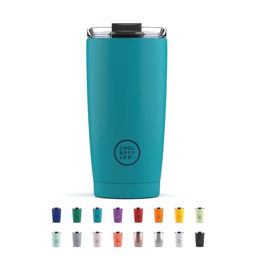 Cool Bottles - Tumbler - Thermobecher aus Edelstahl - 550 ml - Vivid Turquoise - Thermoskanne für Kaffee - Luftdichter Deckel - Kalte Getränke 10 Stunden und heiße Getränke 5 Stunden - Fleckabweisend von Cool Bottles