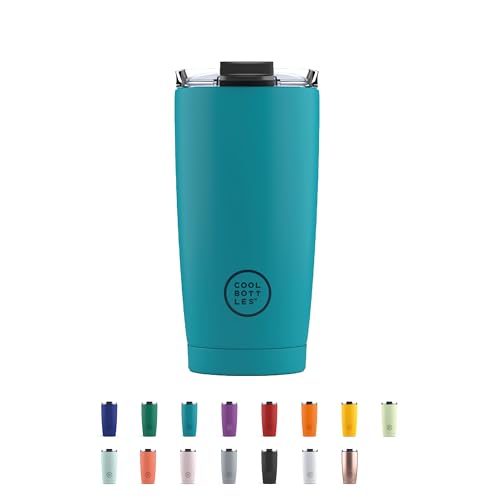 Cool Bottles - Tumbler - Thermobecher aus Edelstahl - 550 ml - Vivid Turquoise - Thermoskanne für Kaffee - Luftdichter Deckel - Kalte Getränke 10 Stunden und heiße Getränke 5 Stunden - Fleckabweisend von Cool Bottles
