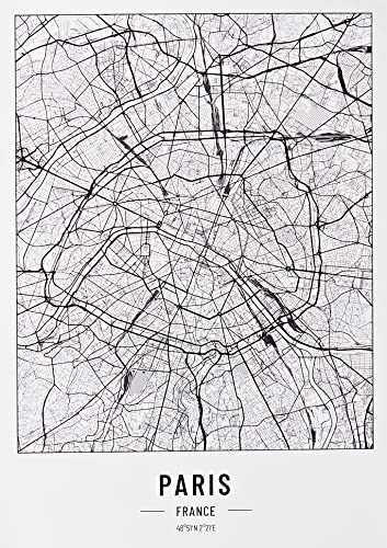 Cool Factory 2 x Stadtplan Poster A3 Schwarz Weiß | 250 Gramm Papier | Bilder für Wohn- und Schlafzimmer | Sehr viele Stadtmotive | Ideale Geschenkidee | Ohne Rahmen | Poster Rome und Paris von Cool Factory