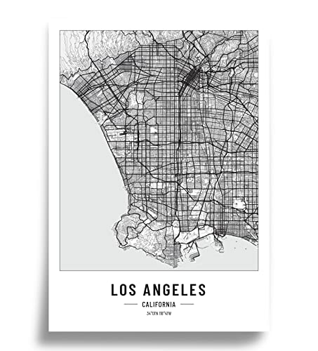 Poster Stadtplan | Moderne minimalistische wandbild Stadtkarten | Schwarz Weiß deko haushalt |w anddeko Kunstdrucke für Wanddekoration weltkarte | Geschenk fur haus | Papier 250gr Los Angeles A2 von Cool Factory