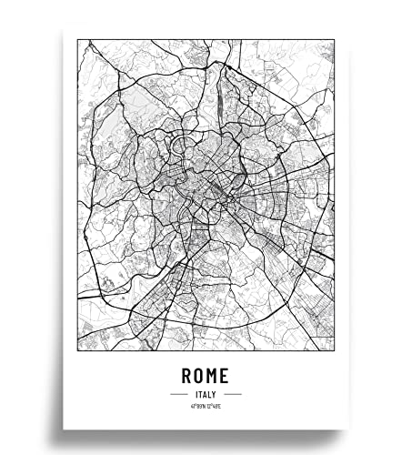 Cool Factory Poster Stadtplan A4 Schwarz Weiss, Papier 250 gr. Bild für Wohnzimmer und Schlafzimmer, Sehr viele Stadtmuster, minimalistisches Poster, perfekte Geschenkidee, Ohne Rahmen, Poster Rome von Cool Factory