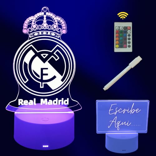 Cool&Cute R Madrid LED Nachttischlampe mit 2 Bildschirmen und 16 Lichtfarben - Real Madrid Geschenke - Licht Antianger - Fußball Dinge für Kinder - Lampe Schild Madrid von Cool&Cute