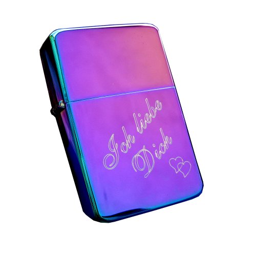 Cool Rainbow/Spectrum Laser Gasfeuerzeug mit SOFORTGRAVUR + VORSCHAU: Gravur auf der Vorderseite: Ich Liebe Dich auf der Vorderseite + Vorname oder Datum oder Initialen auf der Rückseite inklusive. von Cool