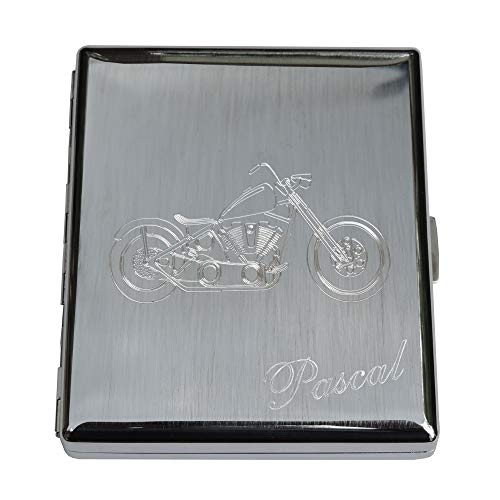 Cool Edles Zigarettenetui Silberfarbig - Gravur Motorrad/Chopper: Mit SOFORTGRAVUR + VORSCHAU: Gravur des Vorname oder die Initialen in Schreibschrift oder Druckschrift inklusive von Cool