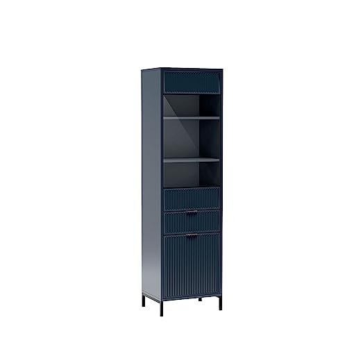 Cool24 LINKaSTYLE Vitrinenschrank 195x54x40cm - Modern Wohnzimmer Möbel - Vitrine für Schlafzimmer und Wohnzimmer - Glasvitrine - Vitrine Glas - Hochschrank - Indigo von Cool24