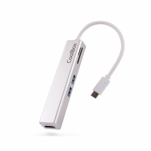CoolBox Docking Station USB C Hub 5 in 1 miniDOCK Lite HDMI 2 x USB3.0 microSD SD SD SD Kompatibel mit Apple MacBook Pro Air, ChromeBook und Ultrabooks mit USB-C Silber von CoolBox