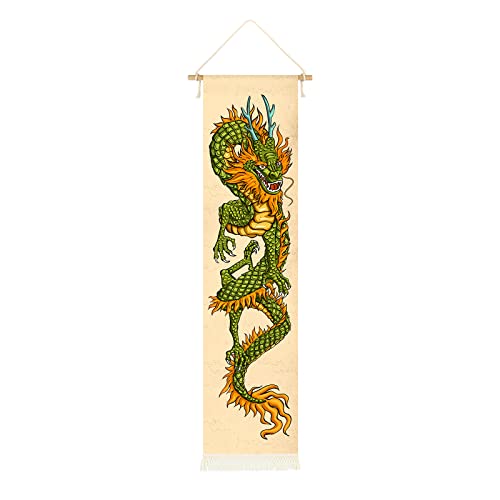 CoolChange Asiatisches Drachen Rollbild | Asian Dragon | Wandbild Drachen Farbdruck | Drachen Deko | 135x33cm von CoolChange