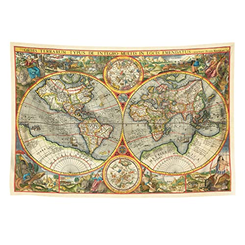 CoolChange Großer Wandteppich mit historischer Weltkarte | Sternzeichen Konstellationen | Petrus Kaerius doppelte Hemispheren Weltkarte | World Map | 165x120cm von CoolChange