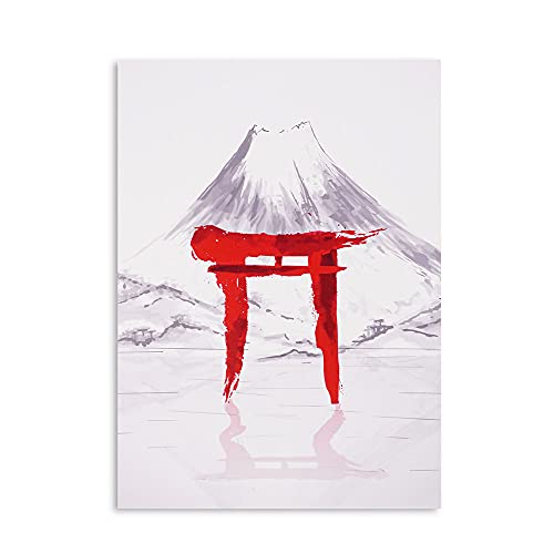 CoolChange Japanisches Wandbild im Aquarell Stil auf Hartschaumplatte | Japan Poster 30x42cm | Torii Tor & Mt. Fuji von CoolChange