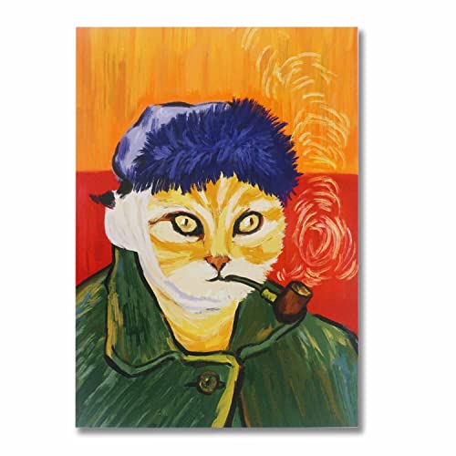 CoolChange Wandbild mit Katze im Vincent van Gogh Stil | Impressionismus Poster auf Hartschaumplatte 42x30cm von CoolChange