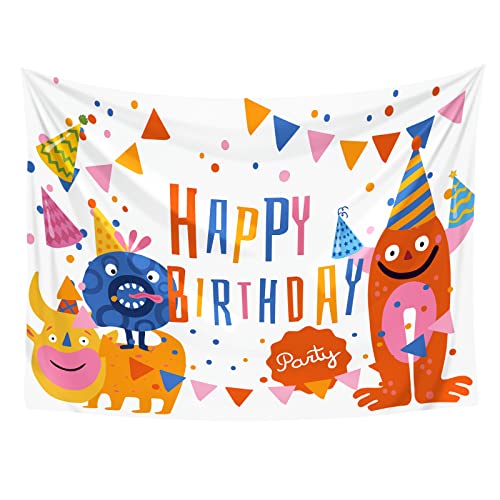 CoolChange Wandteppich mit Happy Birthday Schriftzug | Wandbild für Geburtstagsfeiern | Deko für Kindergeburtstage | Monster | 145x200cm von CoolChange