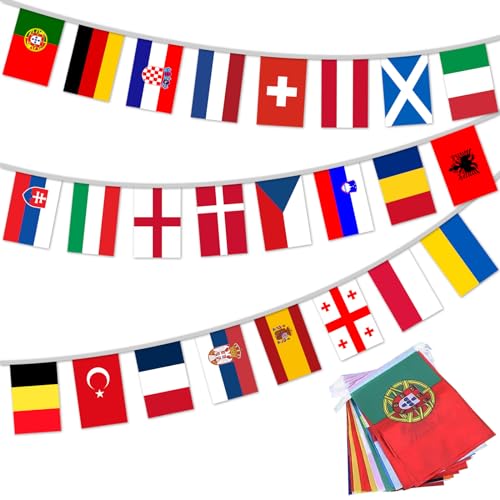 Fußball Fahnenkette passend zur EM 2024 Geermany| 24 Länder Flaggen Girlande | 10m Länge | Flaggengröße 28x20cm von CoolChange