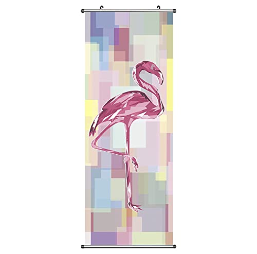 Moderne Kunst Kakemono | Pastellfarben | Rollbild aus Stoff 100x40cm | Motiv: Flamingo von CoolChange