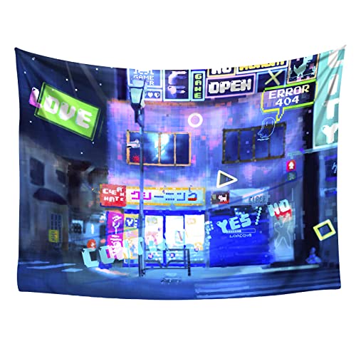 CoolChange Neo Gaming City Wandteppich | 145 x 130 cm | Wandbehang mit Gaming Motiv | Neon City Tapisserie | Inkl. Befestigungsmaterial | Blau von CoolChange
