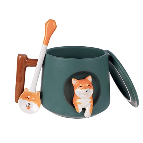Süße Shiba Inu Tasse mit Deckel & Löffel | Hunde Kaffeetasse | Steinzeug | 380ml | Farbe: Teal Green Süße Shiba Inu Tasse mit Deckel & Löffel | Hunde Kaffeetasse | Steinzeug | 380ml | Farbe: Teal Green von CoolChange