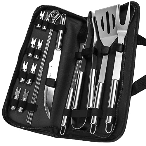 CoolGadget BBQ Grillbesteck 19er Set mit Tasche [Edelstahl Grill Zubehör] für Garten, Camping [Grillkoffer, Grillzange, Grillgabel, Grillmesser, Pinsel, Wender] 19-teilig inkl. Aufbewahrungstasche von CoolGadget