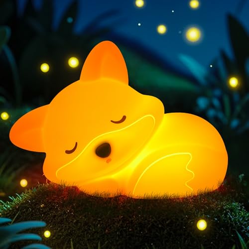 CoolGift Mart Fuchs Nachtlicht, niedliche Fuchs Silikon Nachtlicht Geschenke für Kinder Mädchen Jungen Kind Baby Kinderzimmer, Tier Licht mit Touch Control, Timer und USB wiederaufladbar von CoolGift Mart