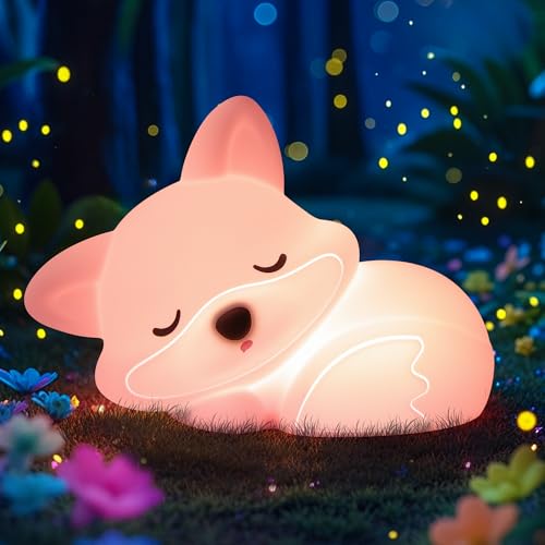 CoolGift Mart Fuchs Nachtlicht, niedliche Fuchs Silikon Nachtlicht Geschenke für Mädchen 8-12, Kinder Baby Frauen Kinderzimmer, Tier Licht mit Touch Control, Timer und USB wiederaufladbar von CoolGift Mart
