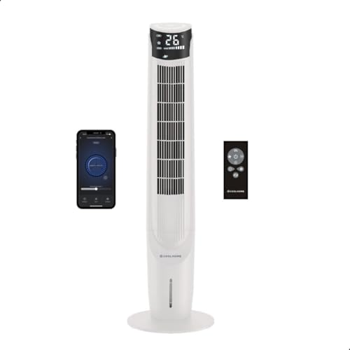 CoolHome AC2209 Aircooler - Leiser Turmventilator mit Wasserkühlung - Standventilator mit App, Fernbedienung - Luftkühler leise mit LED-Display – Fan with Water Cooling - 107cm - Weiß CoolHome AC2209 Aircooler - Leiser Turmventilator mit Wasserkühlung - Standventilator mit App, Fernbedienung - Luftkühler leise mit LED-Display – Fan with Water Cooling - 107cm - Weiß von CoolHome