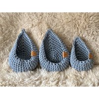 3Er Set Hängekorb Häkelkorb Korb Utensilo Raw Denim Blau von CoolSews
